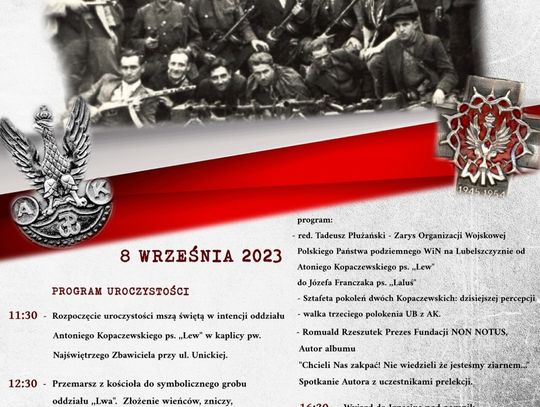 Zapraszamy do udziału w uroczystościach 77. rocznicy wydarzeń 8 września 1946r.