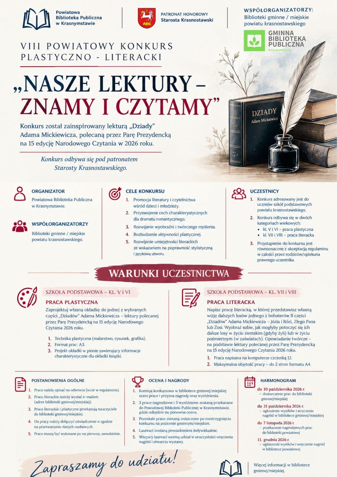 Informacja o konkursie plastyczno-literackim Gminnej Biblioteki Publicznej "Nasze lektury - znamy i czytamy"