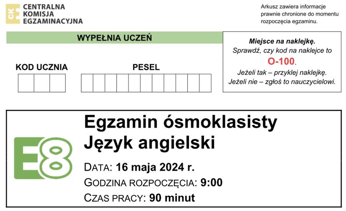 Wyniki egzaminu ósmoklasisty i odbiór zaświadczeń o wynikach egzaminu