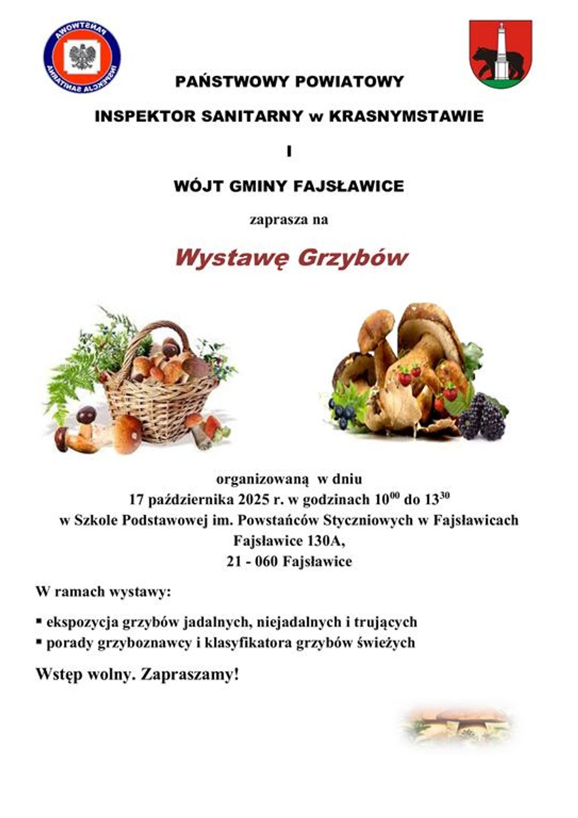 ZAPRASZAMY NA WYSTAWĘ GRZYBÓW