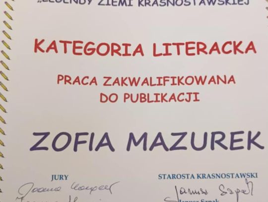 Sukces naszej uczennicy w Konkursie Literackim  "LEGENDY ZIEMI KRASNOSTAWSKIEJ"